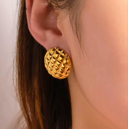 Gold-Toned Textured Round Stud Anti Tarnish Earring
