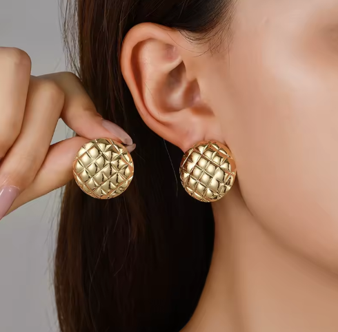 Gold-Toned Textured Round Stud Anti Tarnish Earring