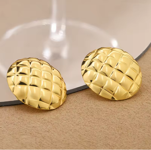 Gold-Toned Textured Round Stud Anti Tarnish Earring