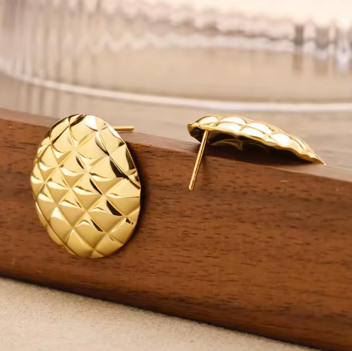 Gold-Toned Textured Round Stud Anti Tarnish Earring