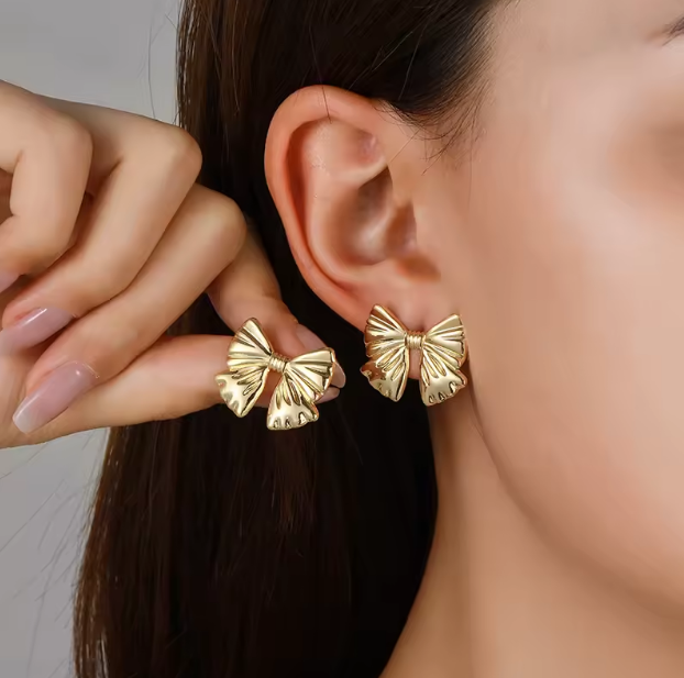 Chic Gold Bow Stud Earrings