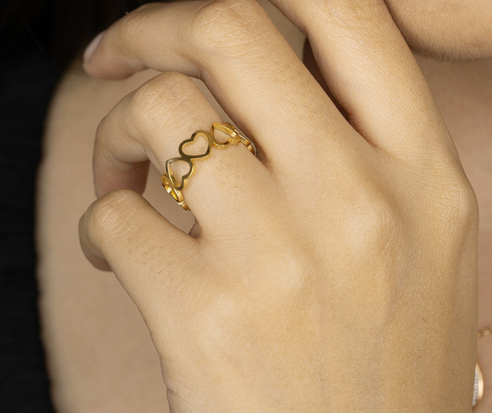Gold-Plated Stainless Steel Heart Ring
