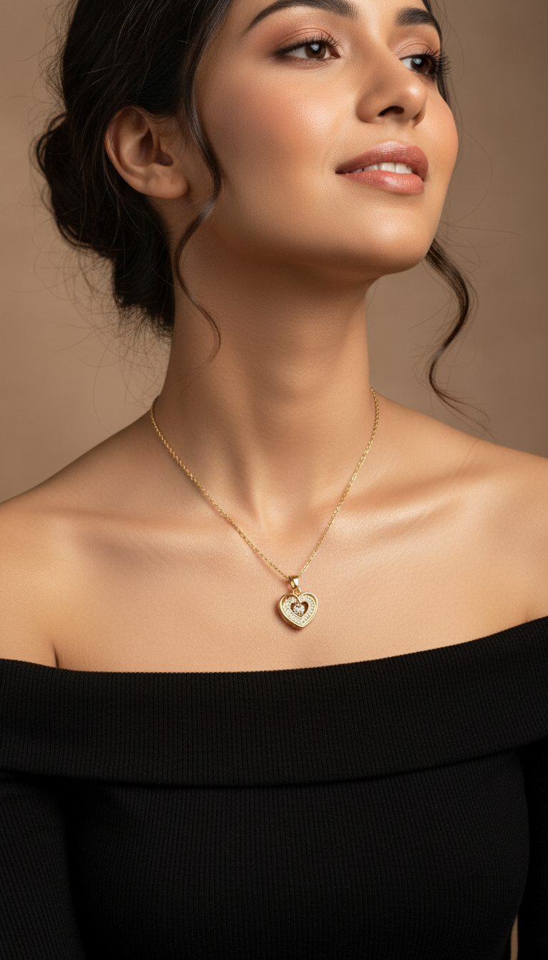 Gold Dainty Diamond Zircon Heart Shape Pendant Necklaces