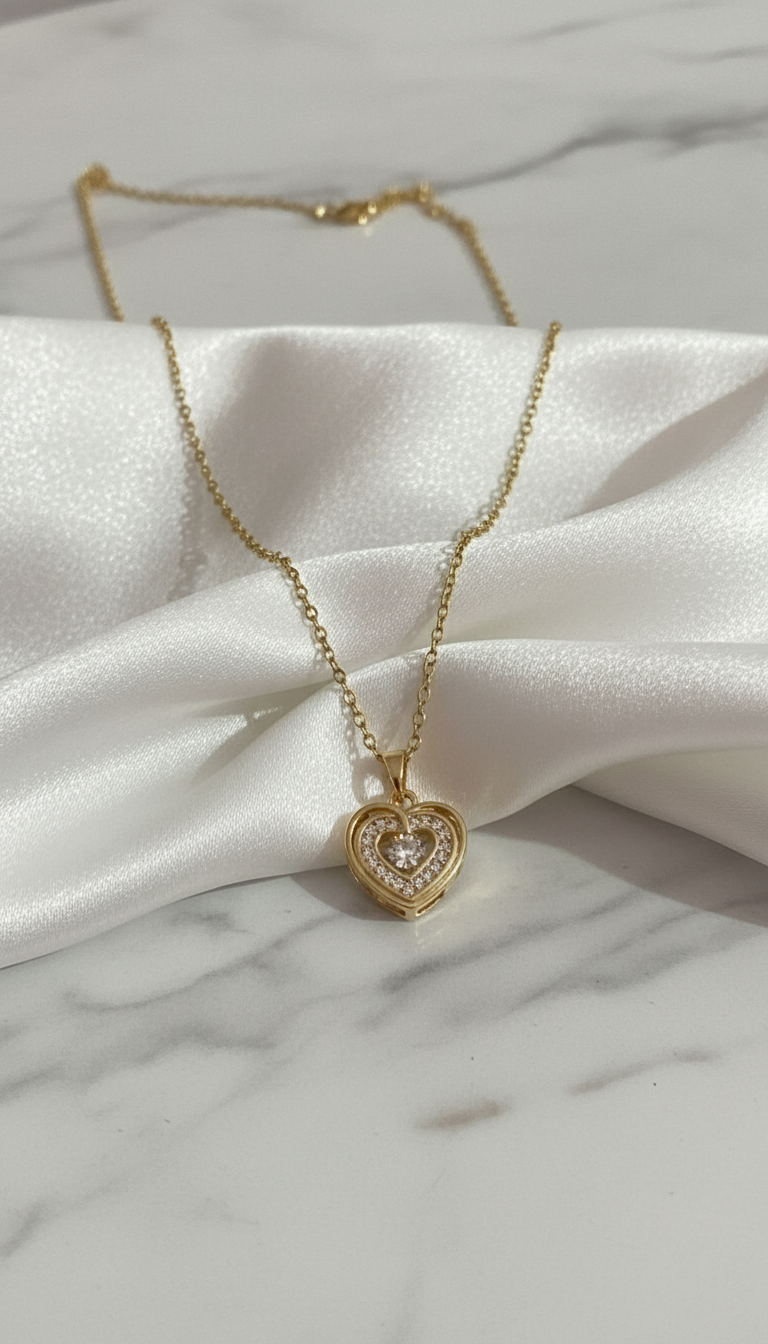 Gold Dainty Diamond Zircon Heart Shape Pendant Necklaces