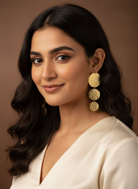 Gold-Plated Hammered Disc Dangle Earrings