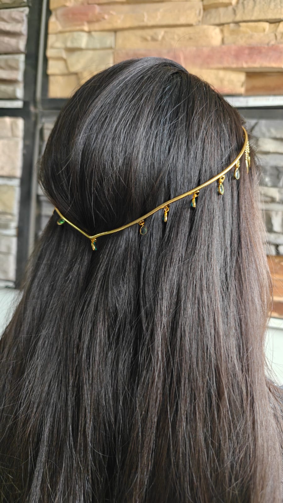 Golden Halo Hair Chain with Teardrop Charms
