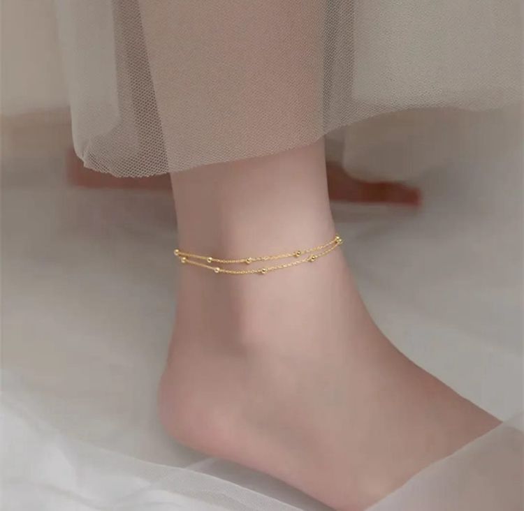 Double Layered Gold Beaded Anklet