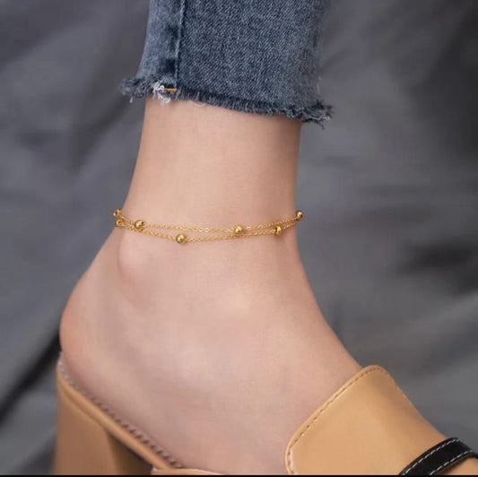 Double Layered Gold Beaded Anklet
