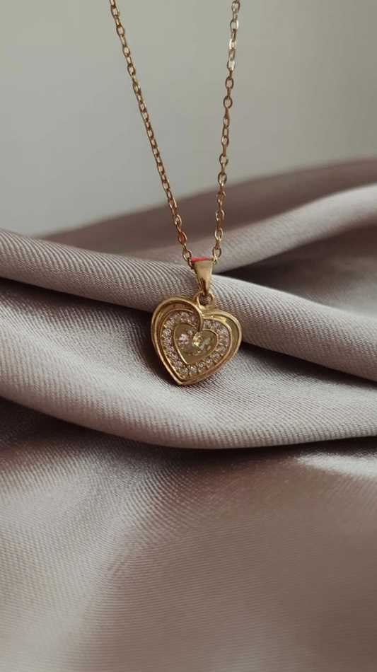 Gold Dainty Diamond Zircon Heart Shape Pendant Necklaces