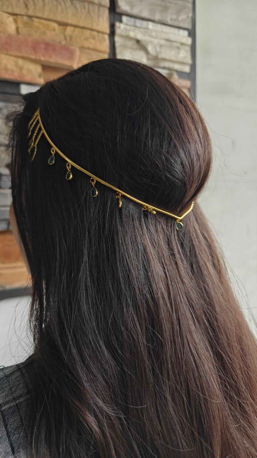 Golden Halo Hair Chain with Teardrop Charms