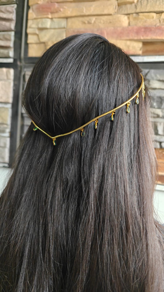 Golden Halo Hair Chain with Teardrop Charms