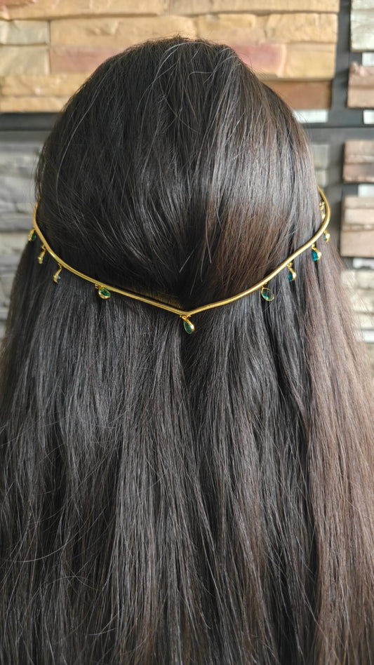 Golden Halo Hair Chain with Teardrop Charms